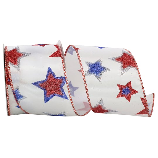 The Ribbon Roll 2.5" x 10yd. Glitter Wired Stars Ribbon